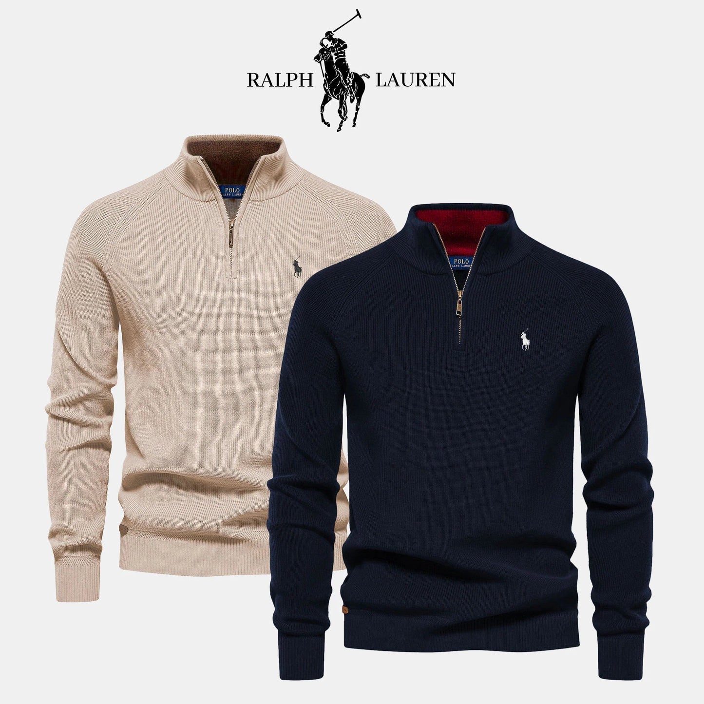 R&L – Trui met halve rits van premium katoen