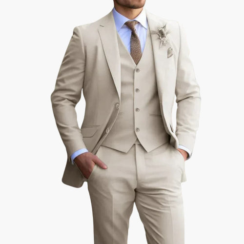 3-teiliges Anzug Set - Slim Fit Herrenanzug Beige für Hochzeit
