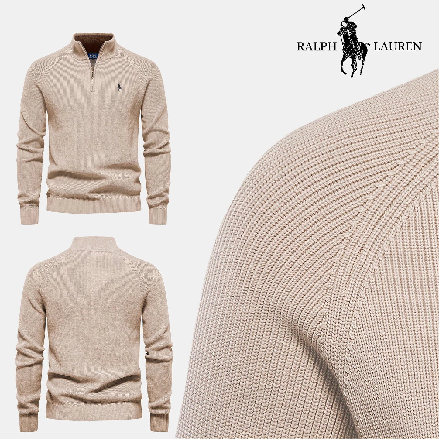 R&L – Trui met halve rits van premium katoen