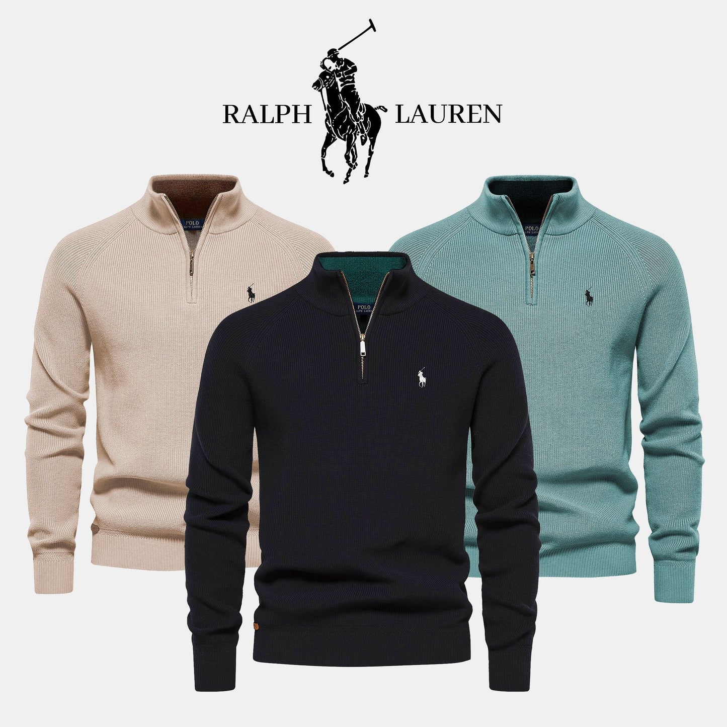 R&L – Trui met halve rits van premium katoen